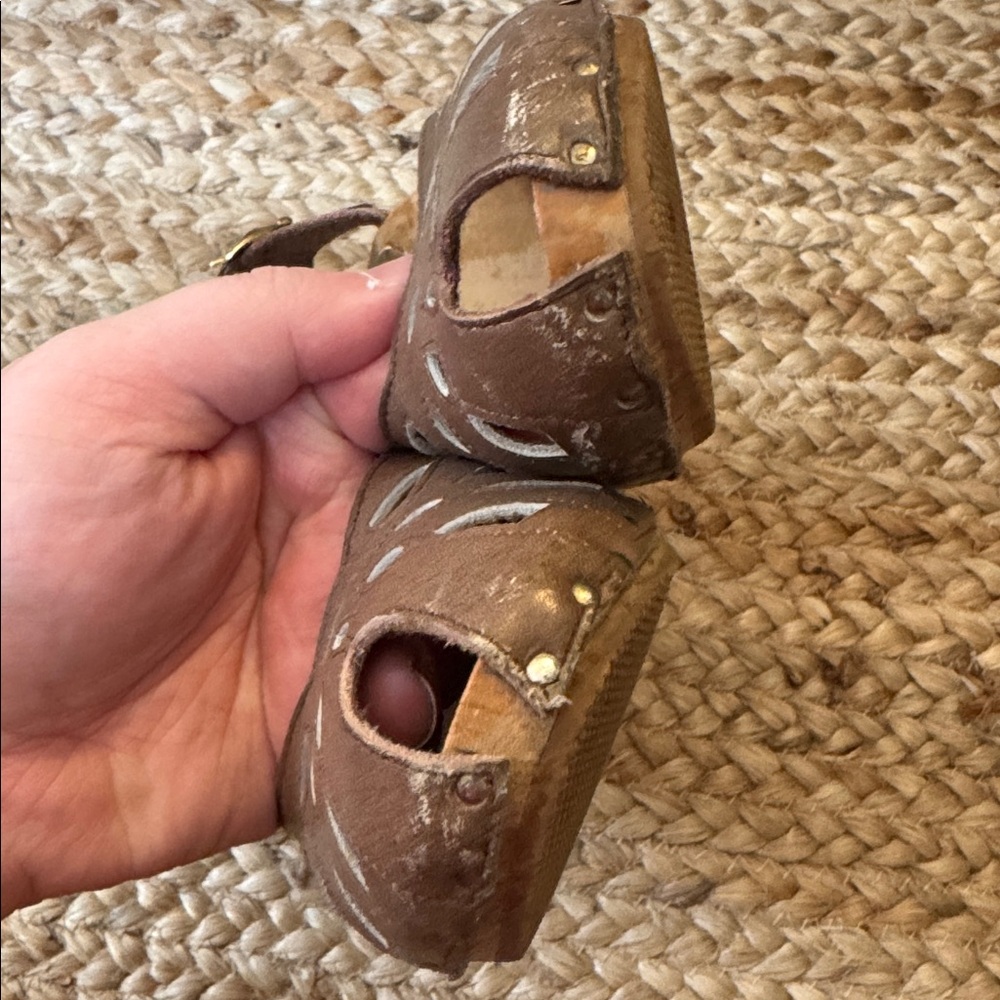 Krone Saga 37 Vintage Taupe Grey Wooden Clogs Sandals Shoes - Picture 4 of 12